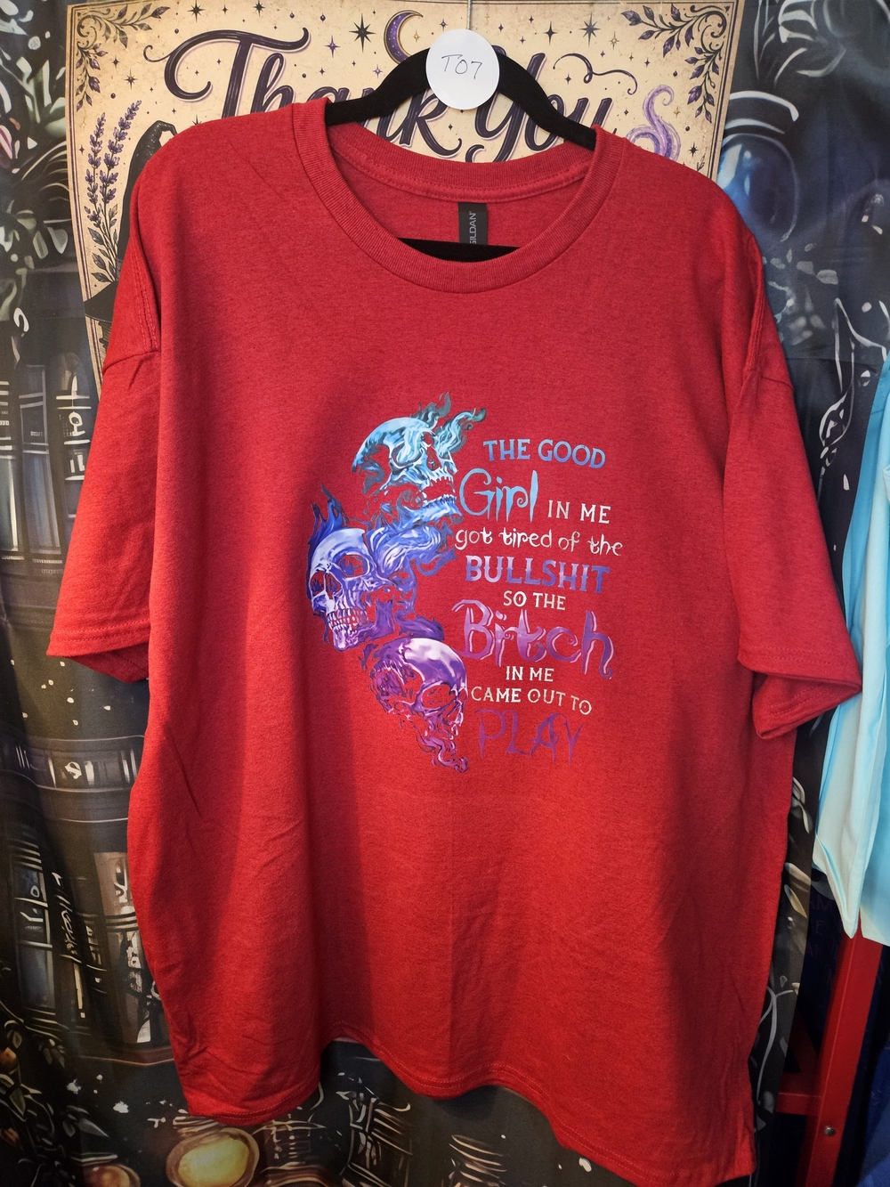 Red Graphic Unisex Tee with Skull Design